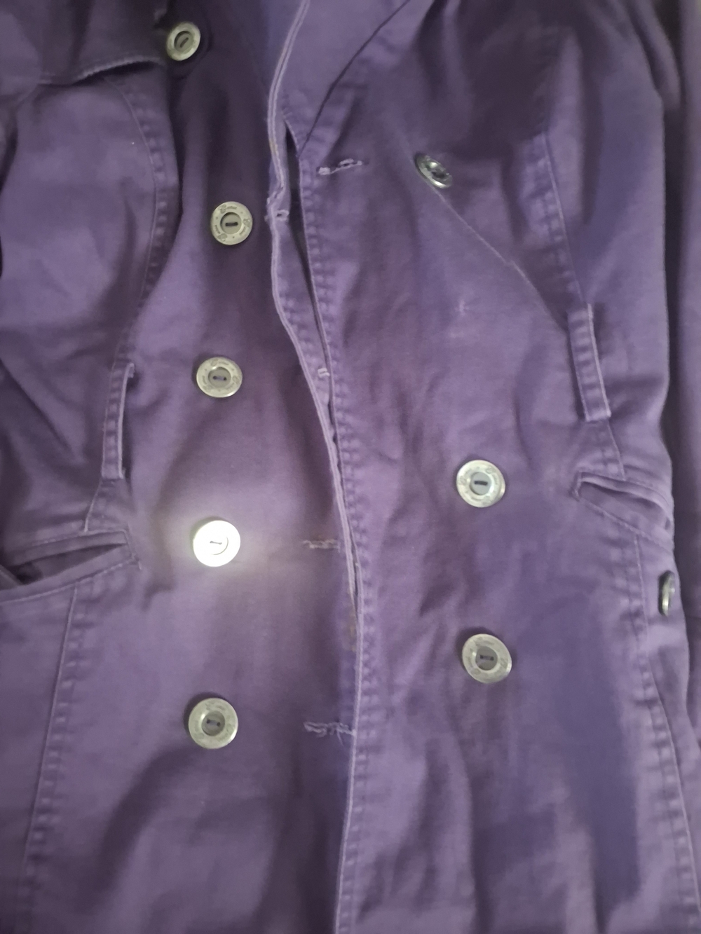 Guess Purple Button-Front Coat with Plaid Lining - Picture 2 of 6